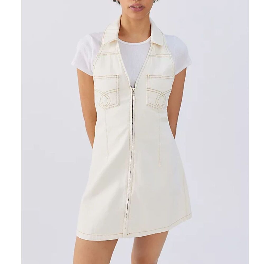 Urban Outfitters Cream Zip-Front Mini Dress